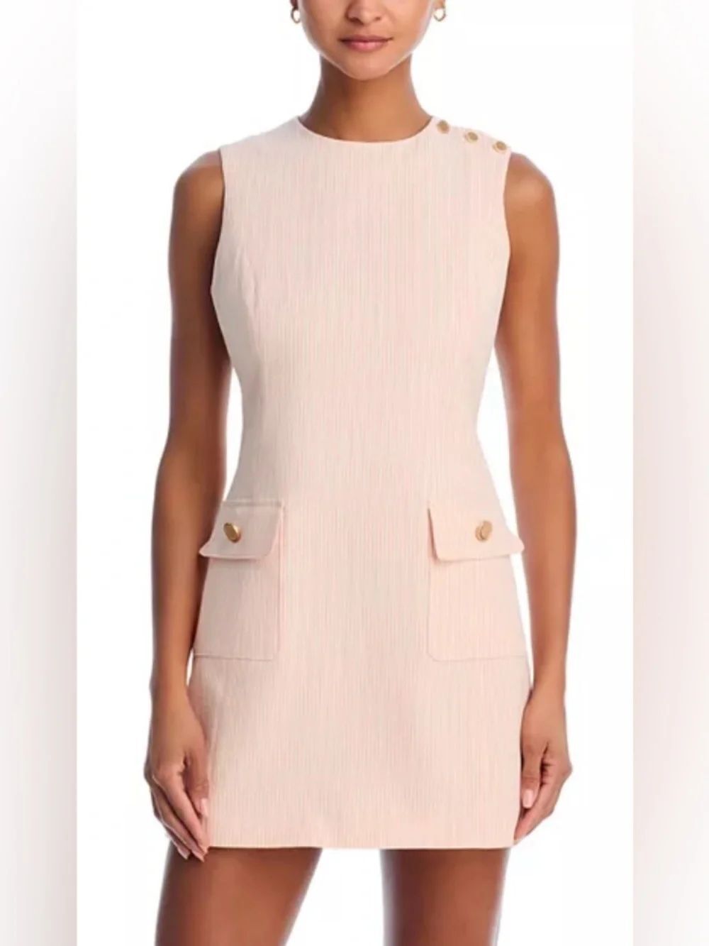NWOT Frame the seersucker mini Sleeveless Blush Pink Sheath Dress Gold Buttons